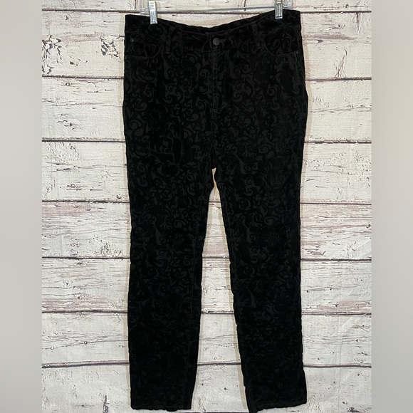 NYDJ Women's Black Velvet Floral Skinny Jeans-14 - Picture 1 of 3